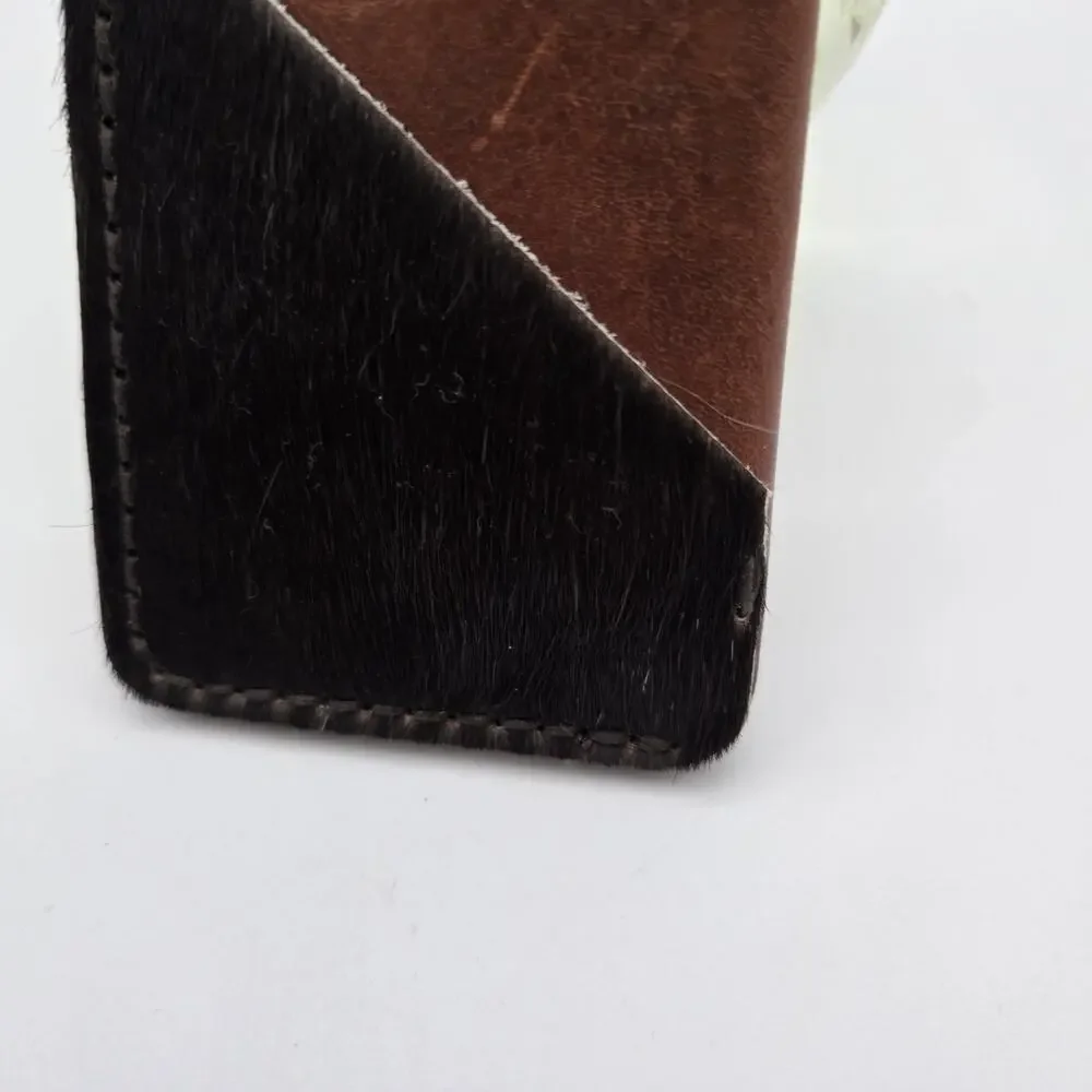 Leather Card Holder Horse Cow Animal Hair Wallet Brown Vintage Handmade